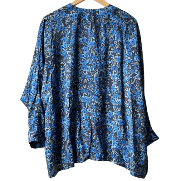 MUNTHE ALUNARIA TOP V neck long sleeve Blue Black floral-print blouse Sz 8 - Picture 9 of 16